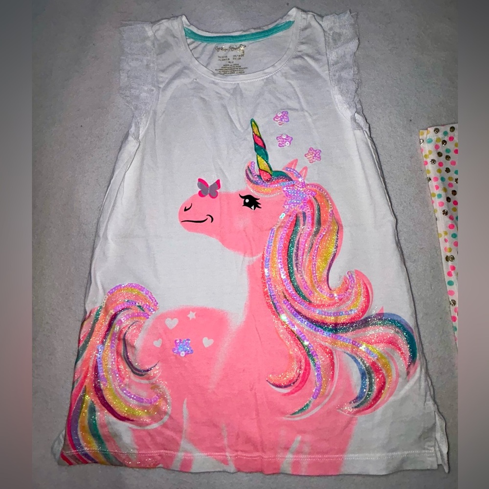 NWOT Cynthia Rowley Unicorn Print Top and Polka Dot Leggings Set - Picture 2 of 11